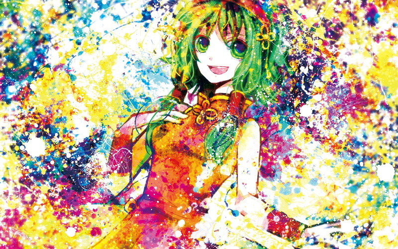 anime girls, costume, multi colored, carnival - celebration event, representation, young women, lifestyles, Megpoid Gumi, front view, paint, celebration
