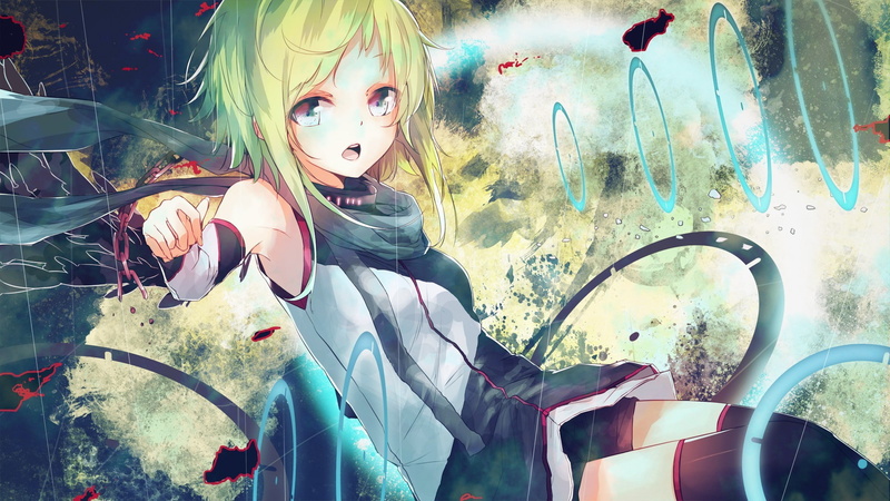 manga, front view, open mouth, casual clothing, leisure activity, day, real people, looking at camera, nature, Vocaloid, young women, portrait, Megpoid Gumi