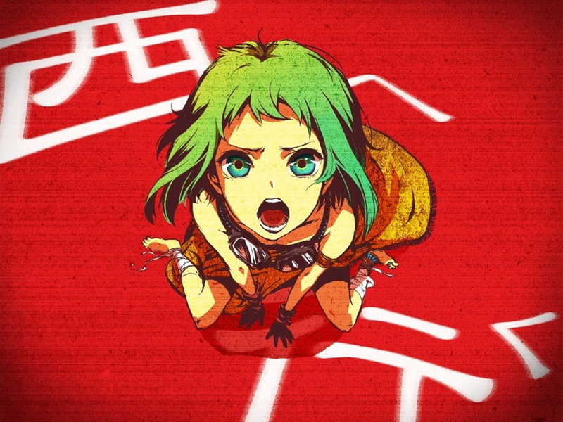 red, communication, close-up, anime, portrait, mouth open, day, mural, anime girls, creativity, green hair, Vocaloid, Megpoid Gumi, human representation