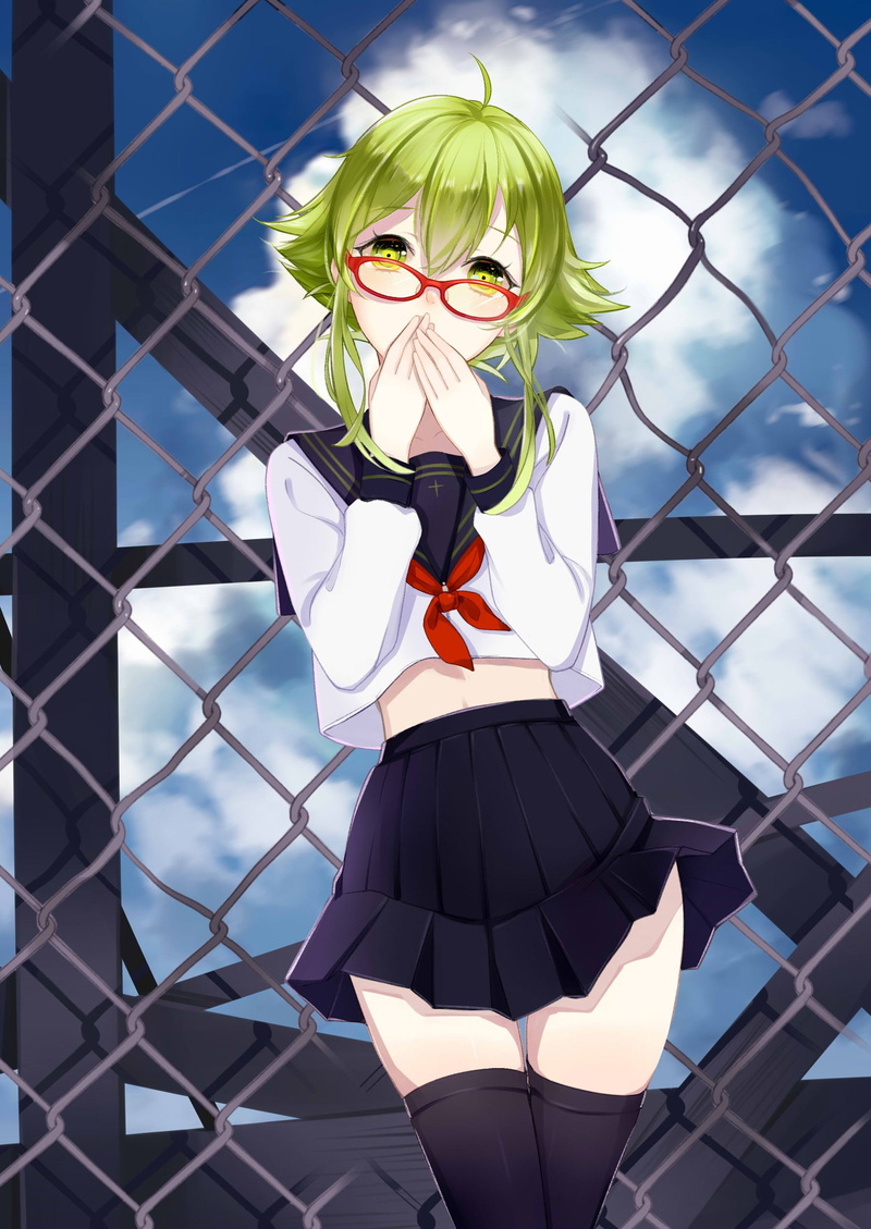 green hair, anime, Vocaloid, glasses, anime girls, short hair, green eyes, Megpoid Gumi, 1080P