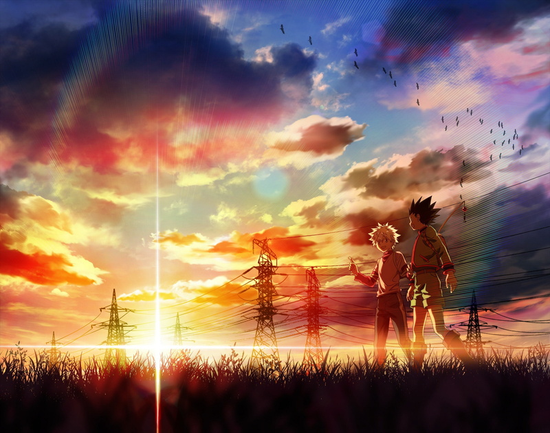 sunset, Hunter x Hunter, Gon, 1080P, art, anime, Killua, friends