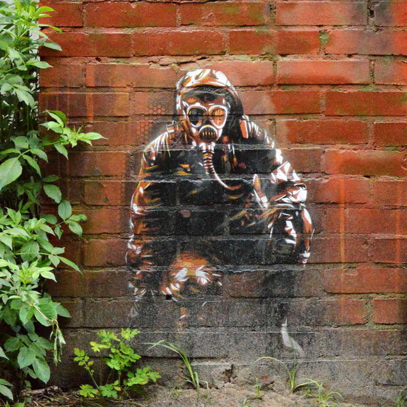 looking at camera, berlin, teufelsberg, no people, built structure, humanoid, street art, wall - building feature, wall, brick, germany, graffiti, devils mountain