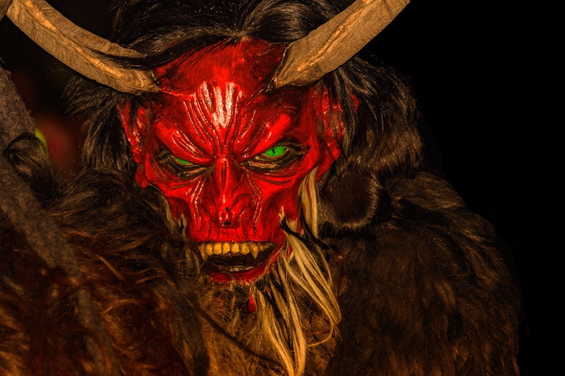 feather, face paint, close-up, night, darkness, customs, portrait, celebration, austria, advent, disguise, custom, black background, indoors, krampus, 5K