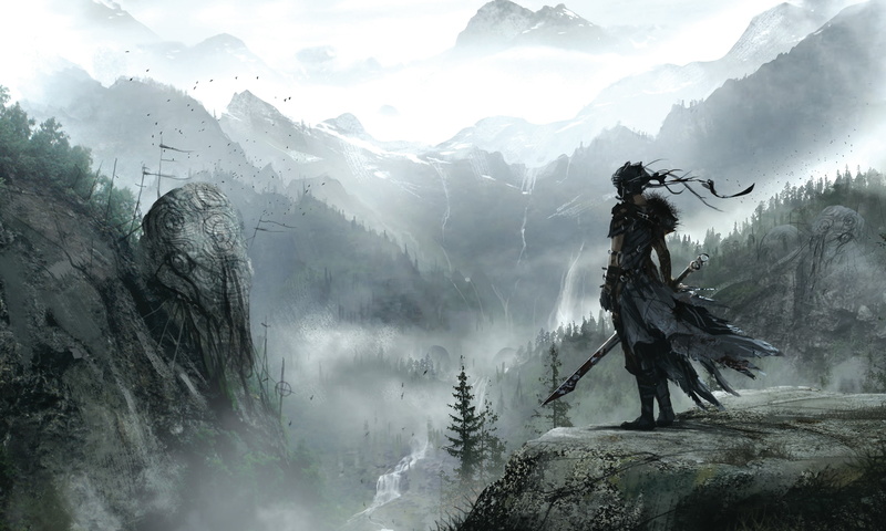 mountain range, environment, 2K, nature, idyllic, tree, non-urban scene, fog, plant, tranquil scene, day, Ninja theory, Art, Girl, tranquility, cold temperature
