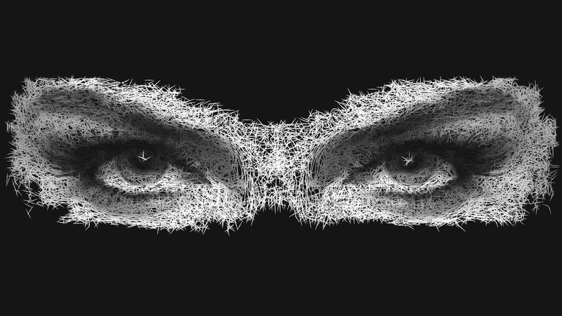 night, eye, human, one animal, body part, eyes, black background, 2K, studio shot, no people, digital art, mammal, monochrome, close-up, looking at camera