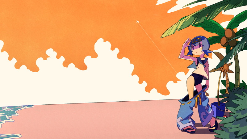 sea, orange, lana (suiren), Pokémon, 1080P