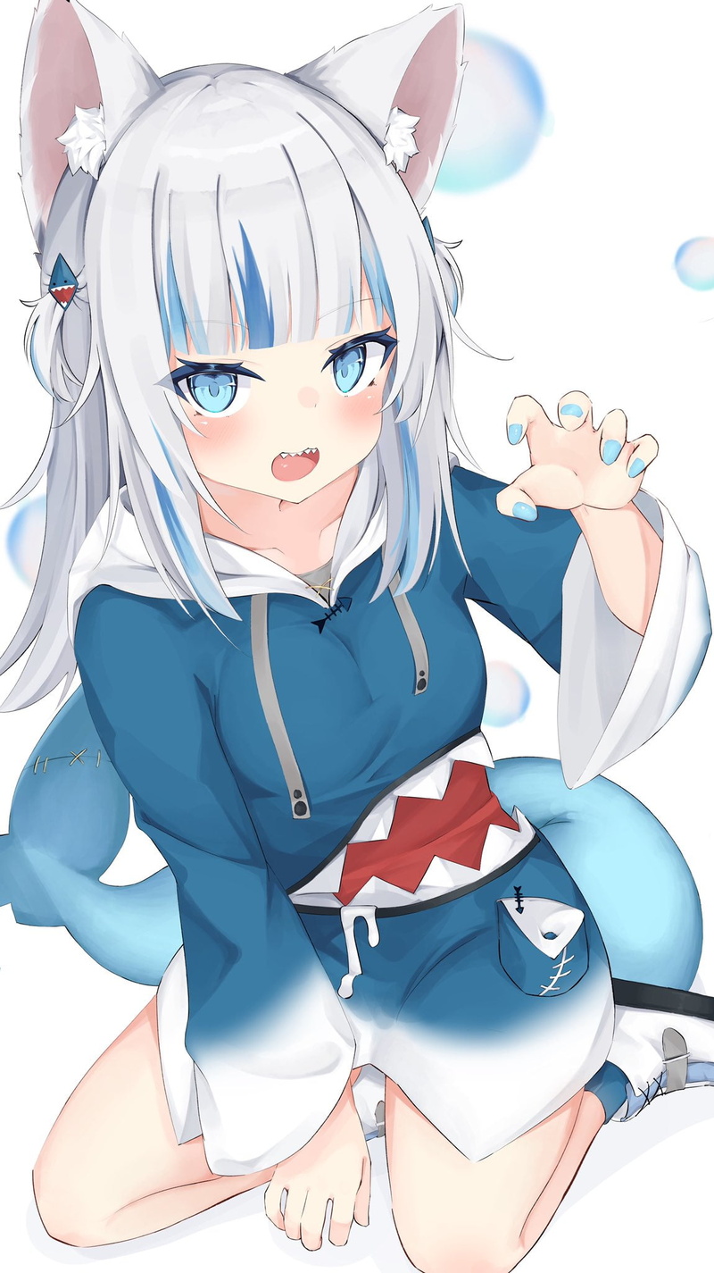 Hololive, tail, anime girls, Konotuki, Virtual Youtuber, animal ears, vertical, open mouth, Gawr Gura, anime, 1080P