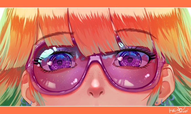 purple eyes, Takanashi Kiara, 720P, glasses, Hololive, anime girls, anime, freckles, redhead