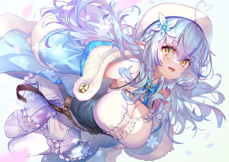 yellow eyes, blue hair, Yukihana Lamy, Hololive, 4K
