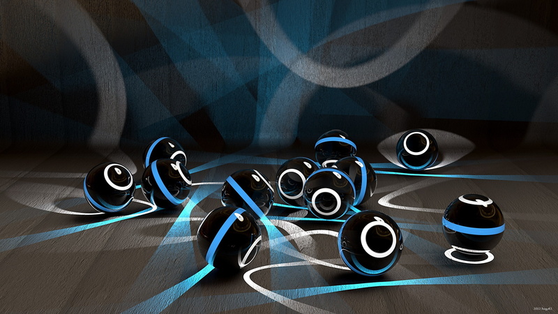 2K, shapes, lines, render, digital art, cyan, balls, gloss, blue