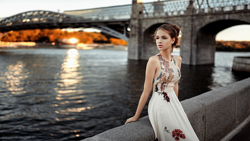 elegance, Georgy Chernyadyev, young adult, looking away, evening gown, beautiful people, adult, dress, women outdoors, nature, young women, bridge, clothing