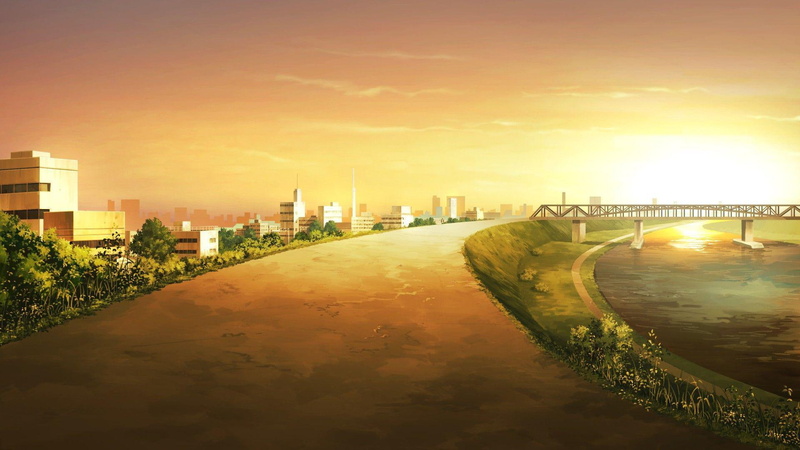 1080P, 1920x1080, anime, building, road, riverside, city, painting, bridge