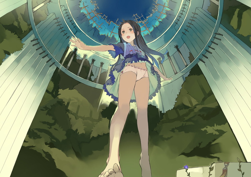 green, dress, skirt, black, original, 720P, barefoot, eyes, hair, long, upskirt
