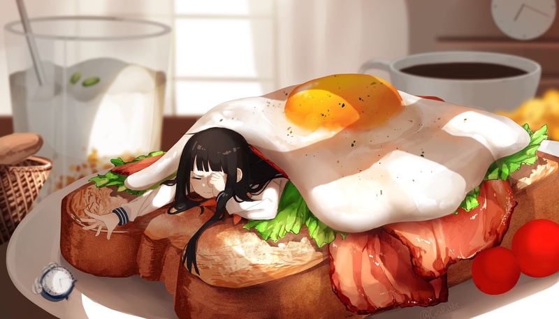sleepy, table, plate, focus on foreground, fried egg, serving size, healthy eating, egg, freshness, food, indulgence, sandwich girl, close-up, meat, sunny side up