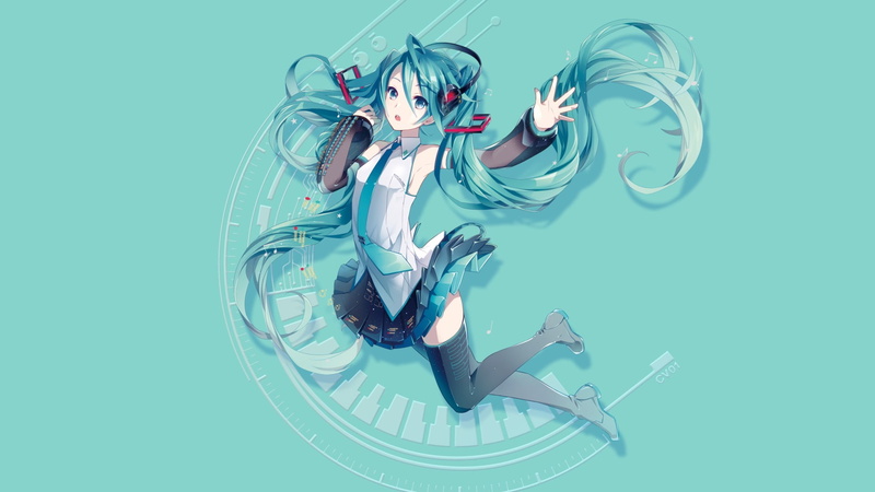 indoors, cyan background, 1080P, cyan, anime girls, colored background, full length, anime, women, Vocaloid, adult, hairstyle, digital composite, young women