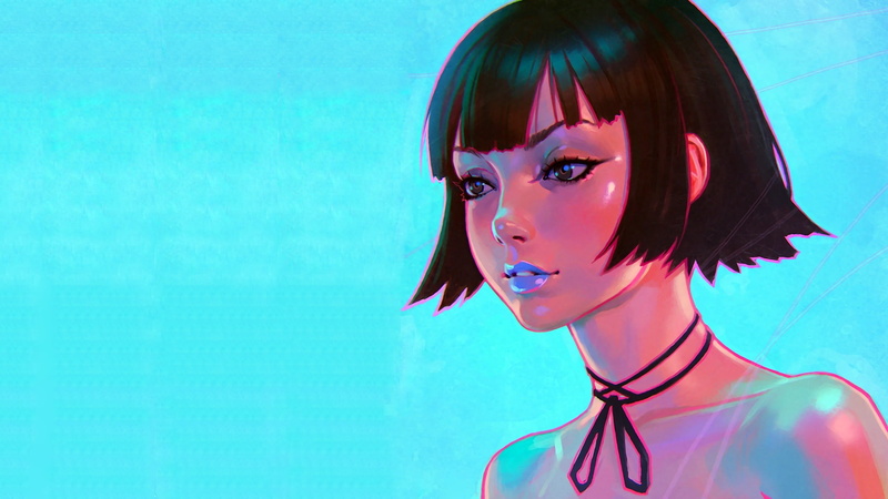 pink, cyborg, young women, beautiful people, blue, aqua, bangs, cyan, adult, one person, beauty, hairstyle, beautiful woman, hair, digital composite, studio shot