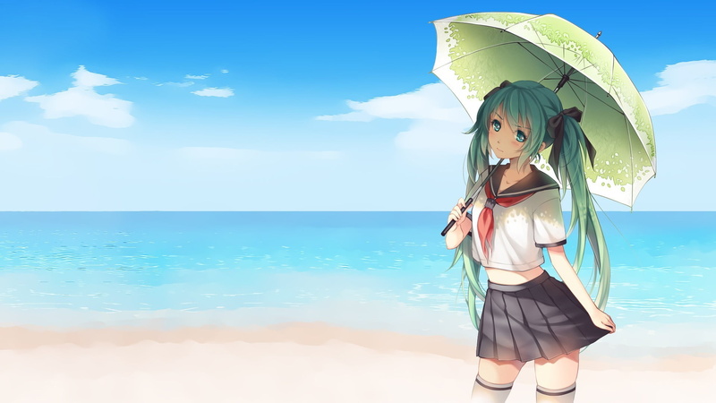 horizon, three quarter length, lifestyles, trip, one person, horizon over water, real people, sand, vacations, Hatsune Miku, 1080P, nature, beauty in nature