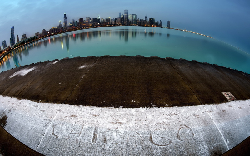 outdoors, tourism, turquoise colored, skyscraper, built structure, building, fish-eye lens, no people, Chicago, skyline, building exterior, water, dock