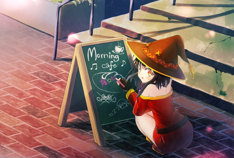 non-western script, staircase, 1080P, Megumin, real people, communication, one person, nature, restaurant, sunlight, lifestyles, witch, leisure activity