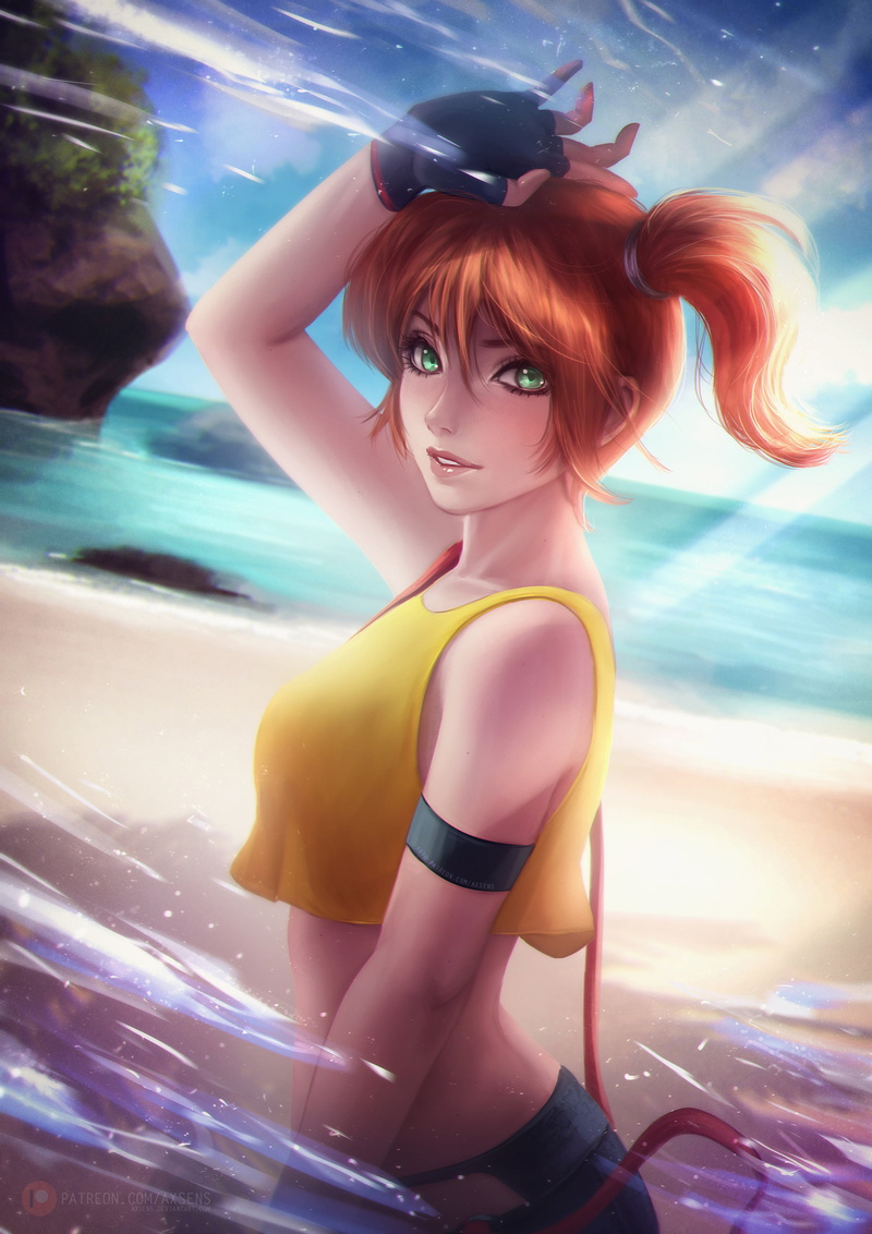 axsens, anime girls, Misty, Pokémon, portrait display, fan art, redhead, digital art, anime, 2K, illustration