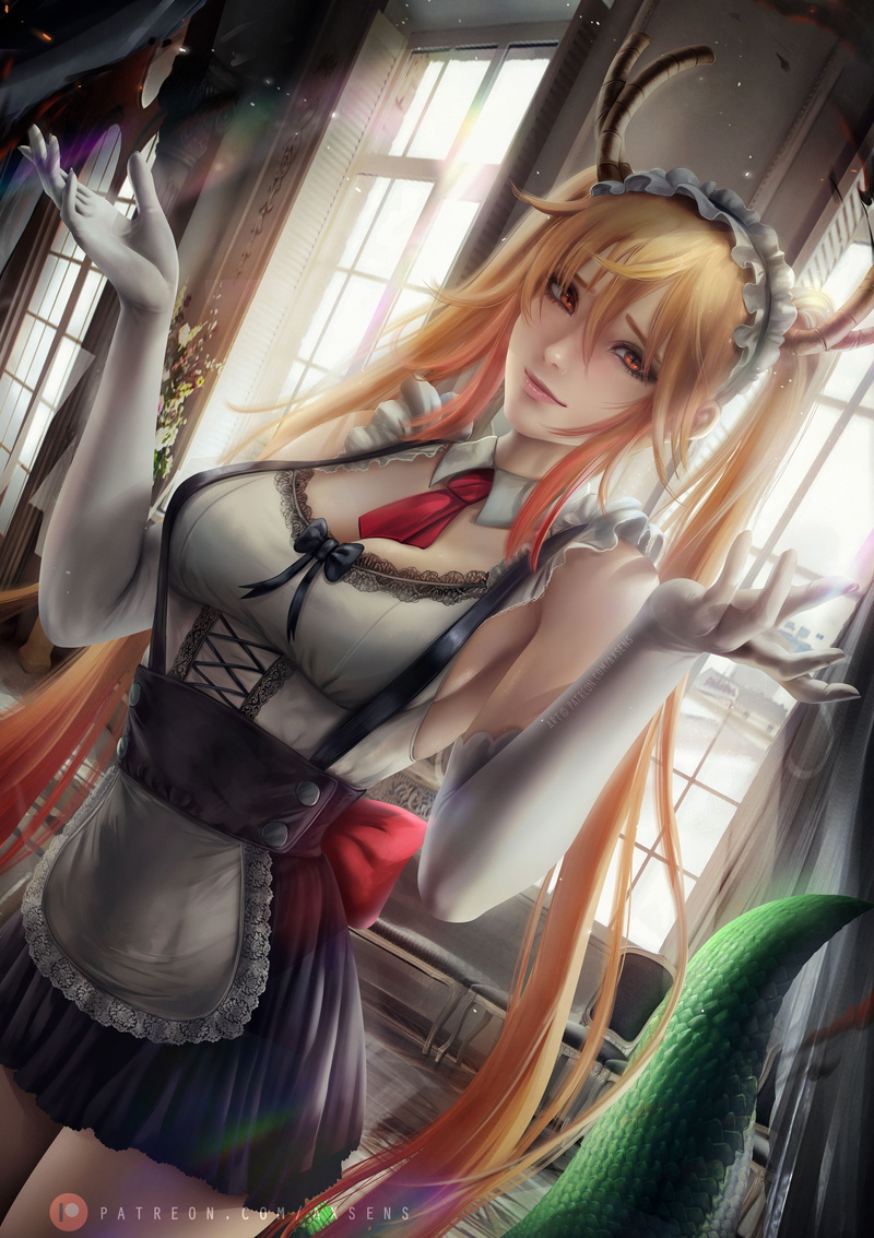 Kobayashi-san Chi no Maid Dragon, artwork, drawing, illustration, Tohru (Kobayashi-san Chi no Maid Dragon), anime, 4K, digital art, fan art, axsens, anime