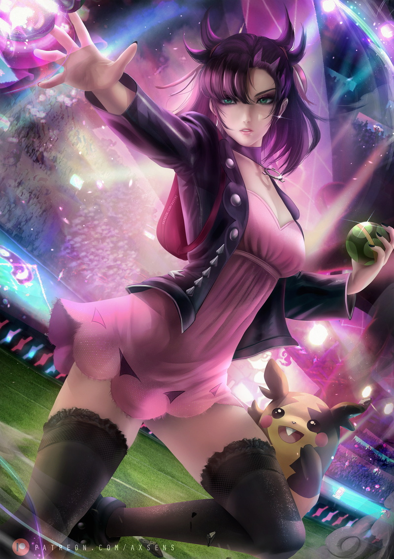 jacket, digital art, anime, axsens, Pokémon, portrait, anime girls, Marnie (Pokemon), 4K, artwork, fan art, illustration