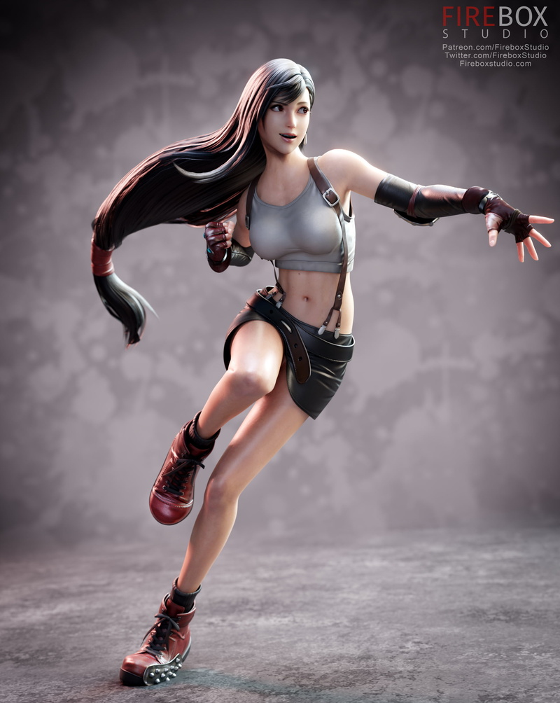 video game girls, Final Fantasy VII, belly, Tifa Lockhart, illustration, black hair, 1080P, long hair, 3D, Final Fantasy, video games, artwork, fantasy girl