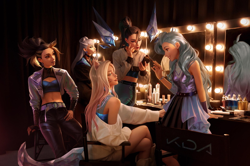 kda, game characters, 4K, Kudos Productions, League of Legends, band, digital art, Ahri