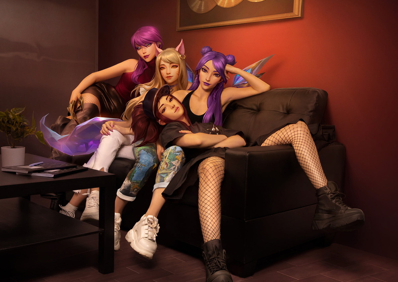 1080P, digital art, Kudos Productions, band, League of Legends, game characters, kda, Ahri