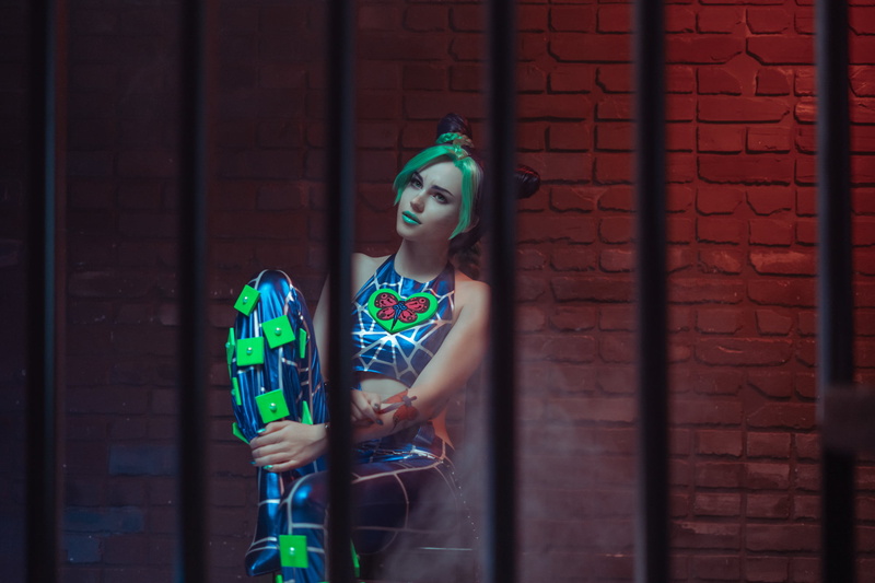 multicolored hair, indoors, bodysuit, JoJos Bizarre Adventure, 1080P, women, model, Jolyne, cosplay