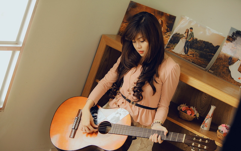 Asian, Room, Guitar, Music, Girl, 2K