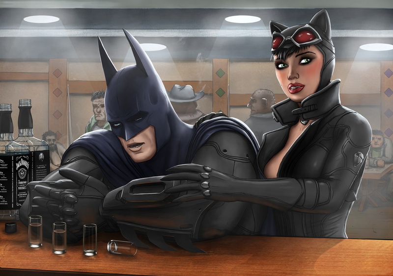 sitting, human representation, clothing, young men, young women, fan art, men, female likeness, batman, black color, drunk, indoors, real people, young adult