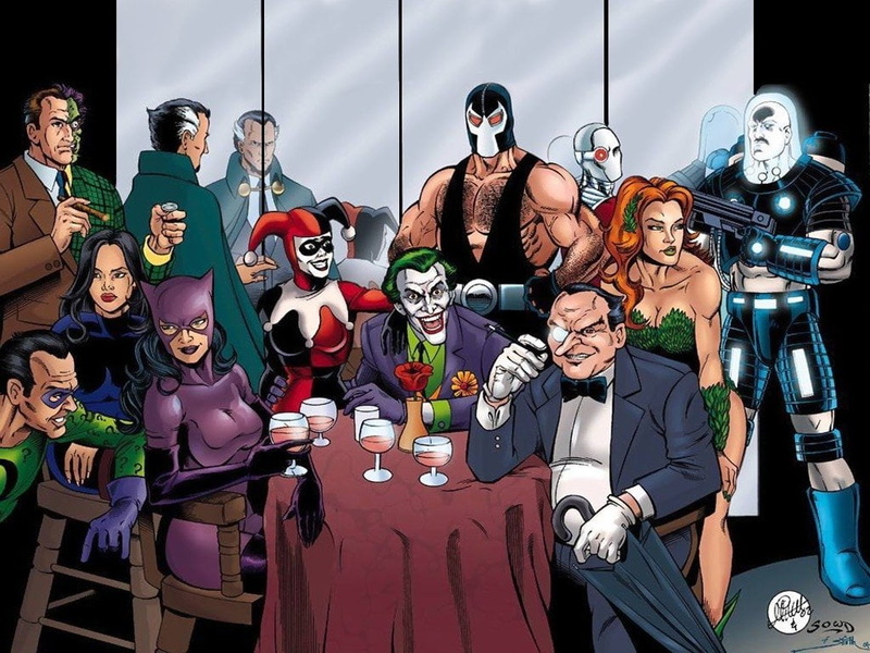 Two-Face, togetherness, digital, human representation, celebration, smiling, Joker, Poison Ivy, Penguin (DC Comics), caucasian Ethnicity, skeleton, people