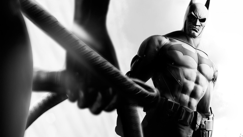 battle, clothing, aggression, 1080P, young adult, Batman: Arkham City, holding, athlete, monochrome, government, Batman, adult, human limb, security, protection