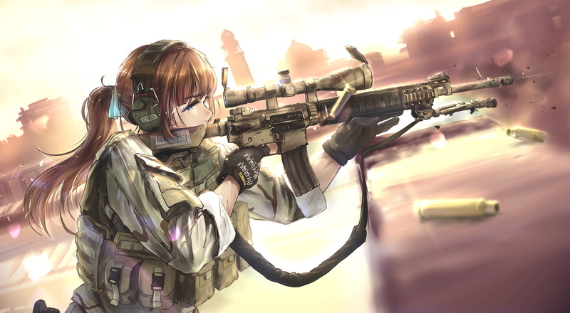 girls with guns, TC1995, rifles, 1080P, weapon, military, anime girls, women