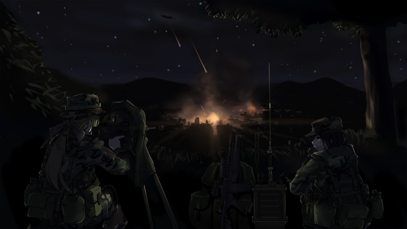 original characters, 2K, anime, TC1995, gun, weapon, military, anime girls