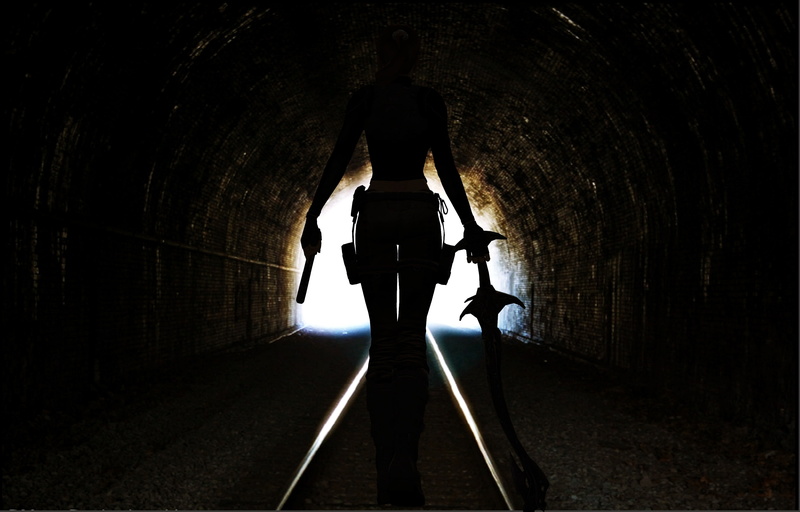 sword, tomb raider, indoors, lara croft, built structure, gun, female, weapons, tunnel, standing, game, leisure activity, arch, illustration, one person
