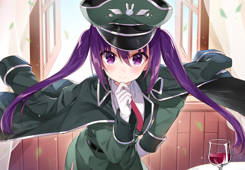 looking at camera, computer Graphic, long hair, vector, anime, anime girls, childhood, twin, leisure activity, wine, tailed, white, child, women, purple hair