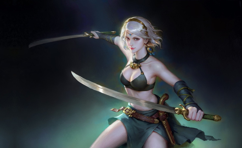 Sword, White Hair, 1080P, Women Warrior, Woman Warrior, Fantasy, Girl