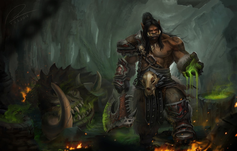 fantasy, 1080P, art, Orc, World of Warcraft, Grommash Hellscream, the game, Tien Can