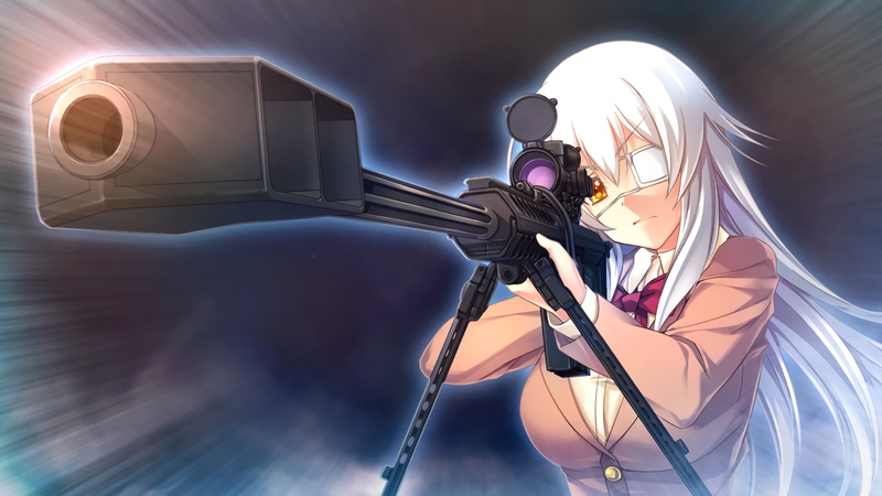 white hair, lighting equipment, studio shot, weapon, light - natural phenomenon, 2K, communication, indoors, sniper rifle, technology, nature, lens flare