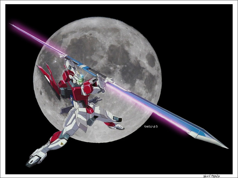 art, slash, seed, red, 480P, hd, anime, gundam, sword impulse, sword, Space, Moon