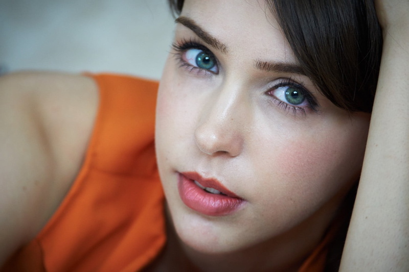 front view, contemplation, portrait, human face, beauty, close-up, emotion, looking at camera, indoors, adult, headshot, young women, depression - sadness