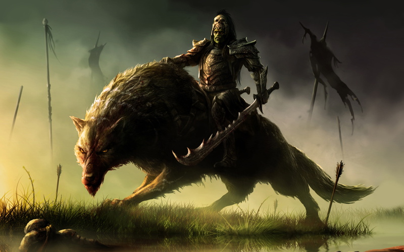 Wolf, Fantasy, Art, Orc Rider, Warrior, Warchief, 2K