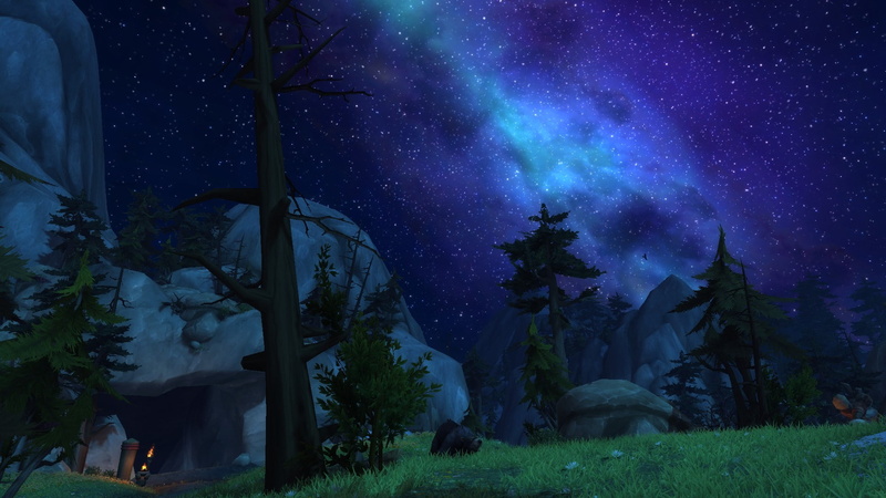 land, illuminated, dusk, tranquility, star - space, World of Warcraft, 1080P, field, star, outdoors, highmountain, night, space, tree, astronomy, plant