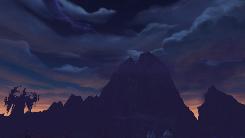 nature, rock - object, World of Warcraft, sky, rock, mountain peak, cloud - sky, sunset, Legion, purple, idyllic, physical geography, rock formation, geology