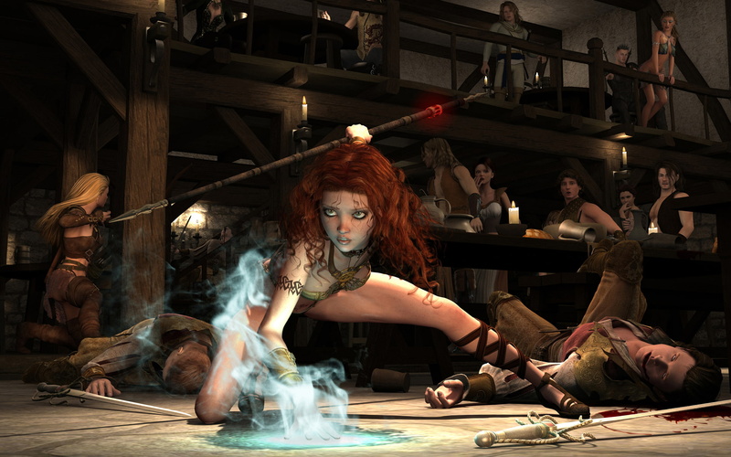 arne, 1080P, magic, 3D art, MAG, tavern, girl, battle, elf