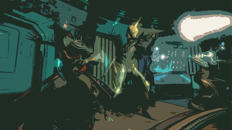 Trinity (Warframe), occupation, marvel, Ash (Warframe), representation, night, leisure activity, performance, indoors, illuminated, lighting equipment