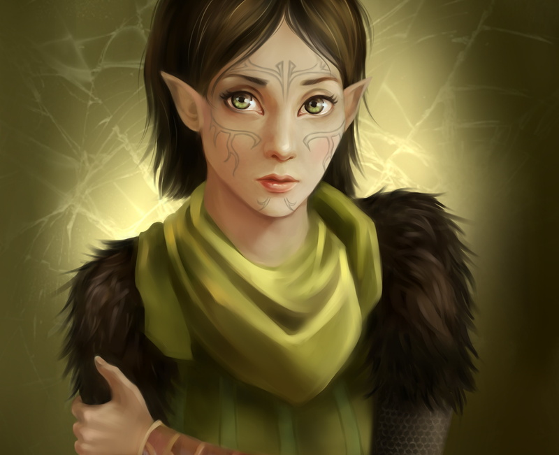 girl, elf, DOLICA, Merrill, 2K, Dragon Age 2, MAG, tattoo, art