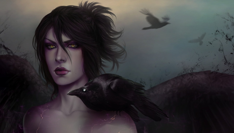 animal wildlife, witch, portrait, 1080P, young women, woman, one person, bird, dragon age, beautiful woman, girl, crow, hairstyle, animals in the wild